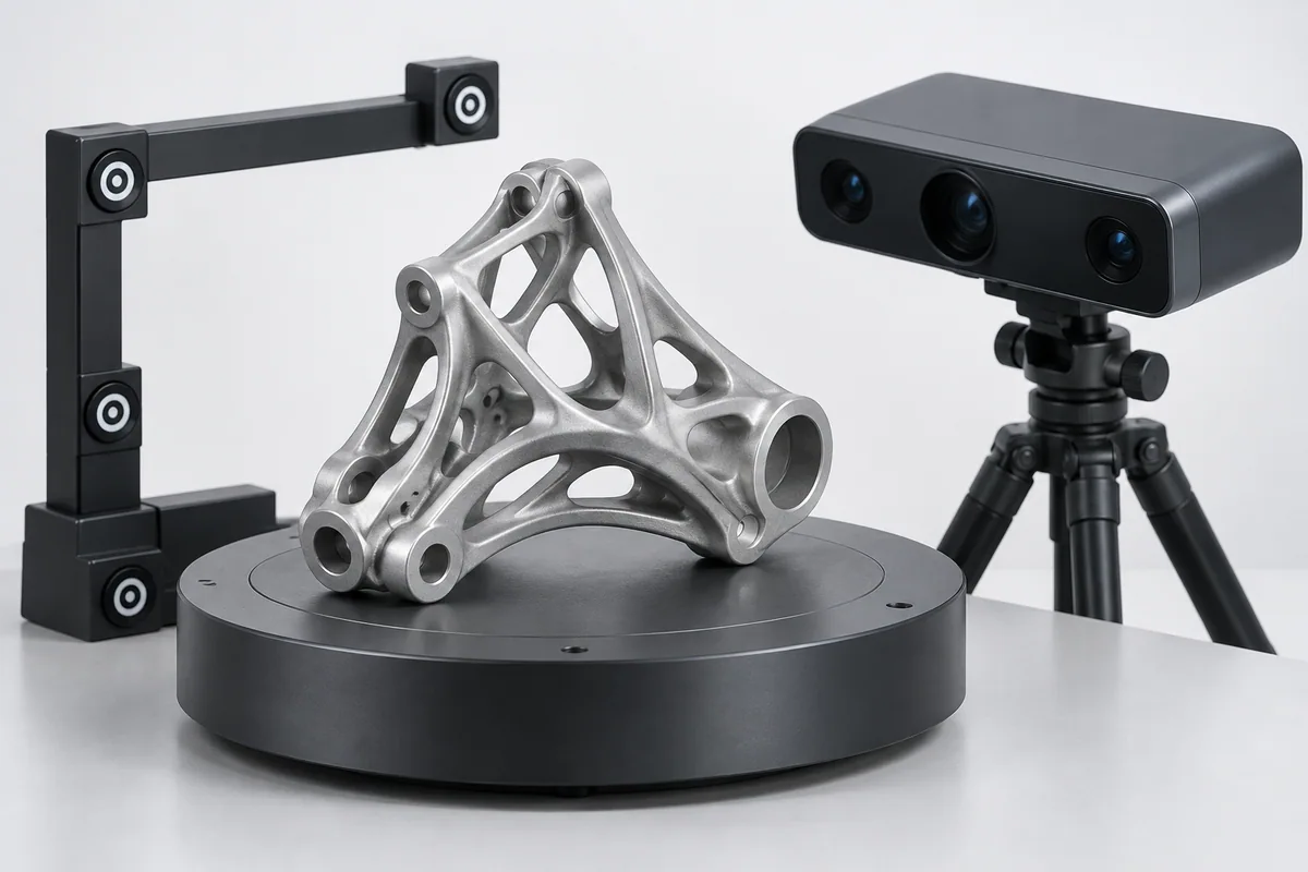 Деталь на поворотной подставке перед 3D-сканированием