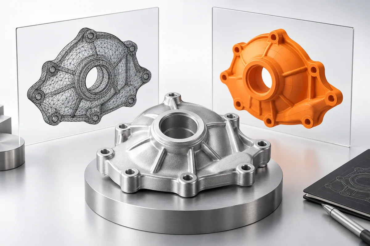 Физическая деталь, сеточная поверхность и гладкая CAD-модель